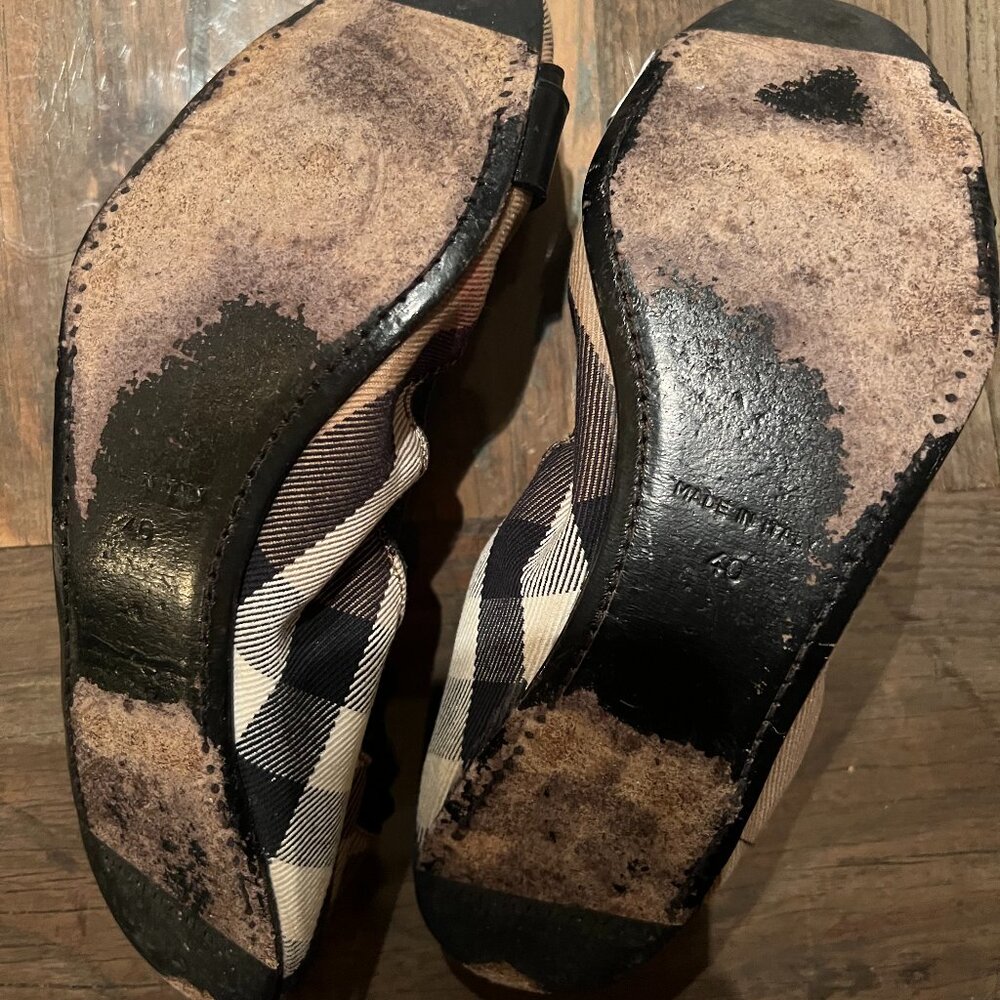 Authentic BURBERRY Bridle House check Falconer Black Canvas Ballerina Size 40 - Picture 4 of 5